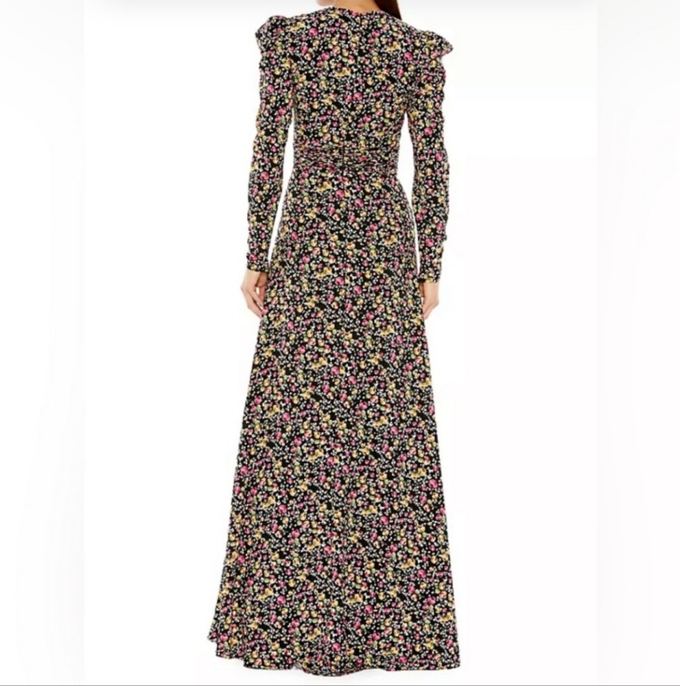 Mac Duggal Puff-Sleeve Pink & Gold Floor-Length Gown for Weddings Sz 6